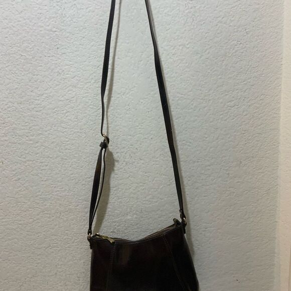 Monsac Purse Dark Brown Patent Shiny leather shoulder bag small - Picture 2 of 13